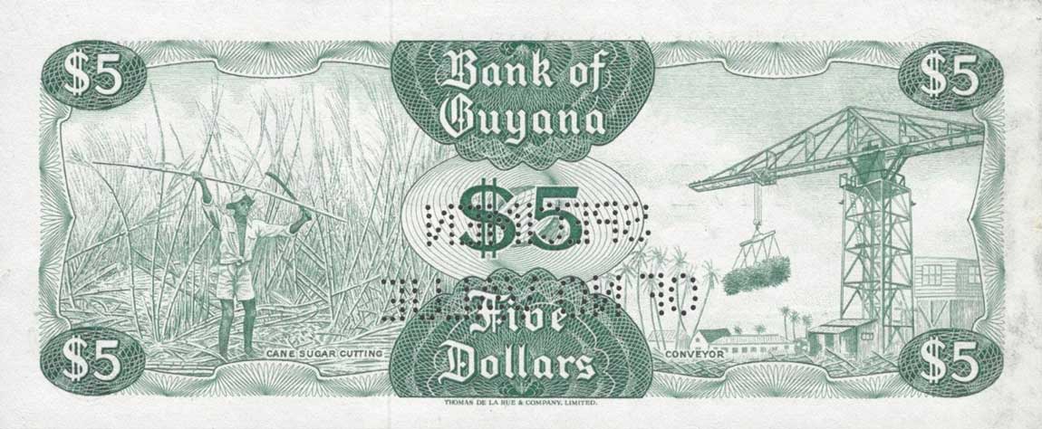 Back of Guyana p22s: 5 Dollars from 1966