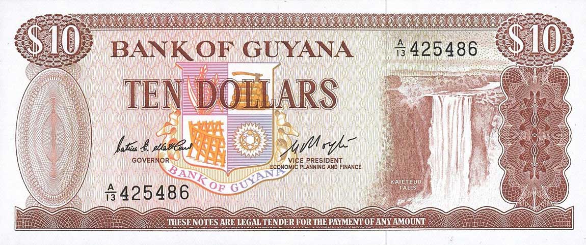 Front of Guyana p23c: 10 Dollars from 1966
