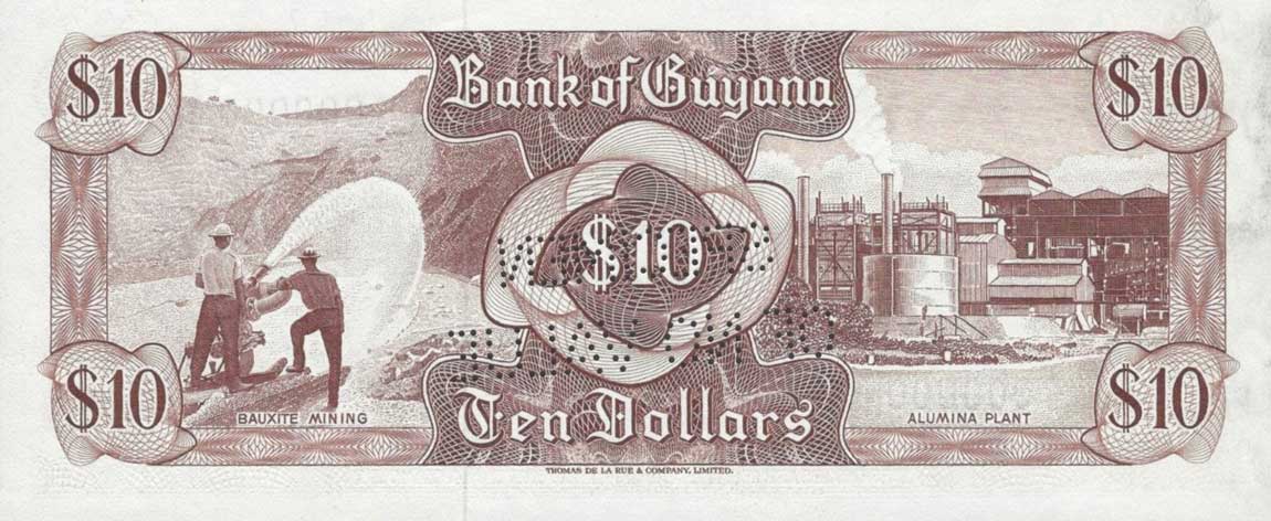 Back of Guyana p23s: 10 Dollars from 1966