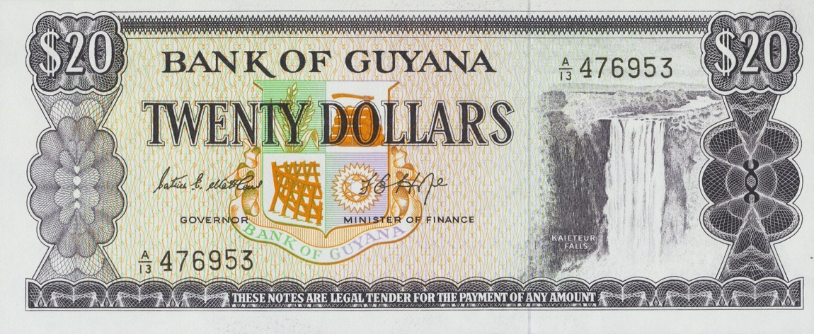 Front of Guyana p24b: 20 Dollars from 1966