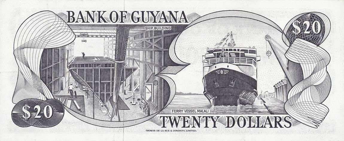 Back of Guyana p24c: 20 Dollars from 1966