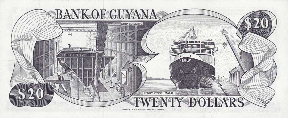 Back of Guyana p24d: 20 Dollars from 1966