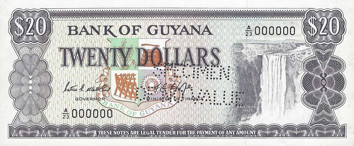 Front of Guyana p24s: 20 Dollars from 1966