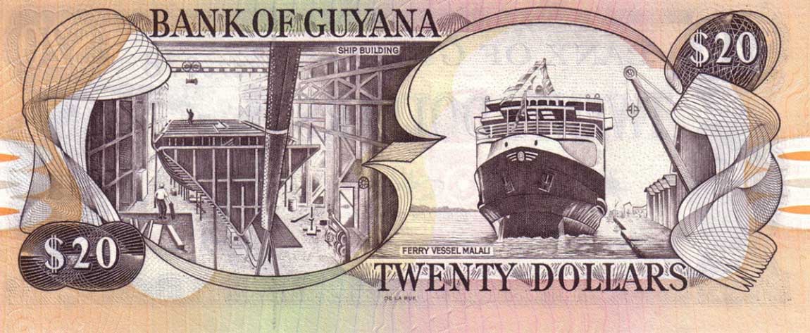 Back of Guyana p30a: 20 Dollars from 1996