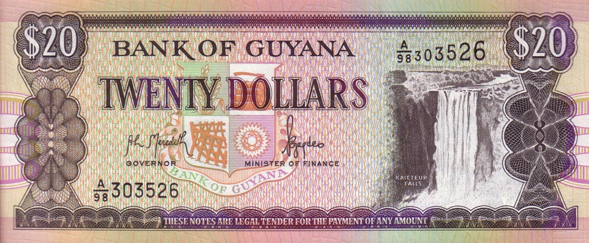 Front of Guyana p30a: 20 Dollars from 1996