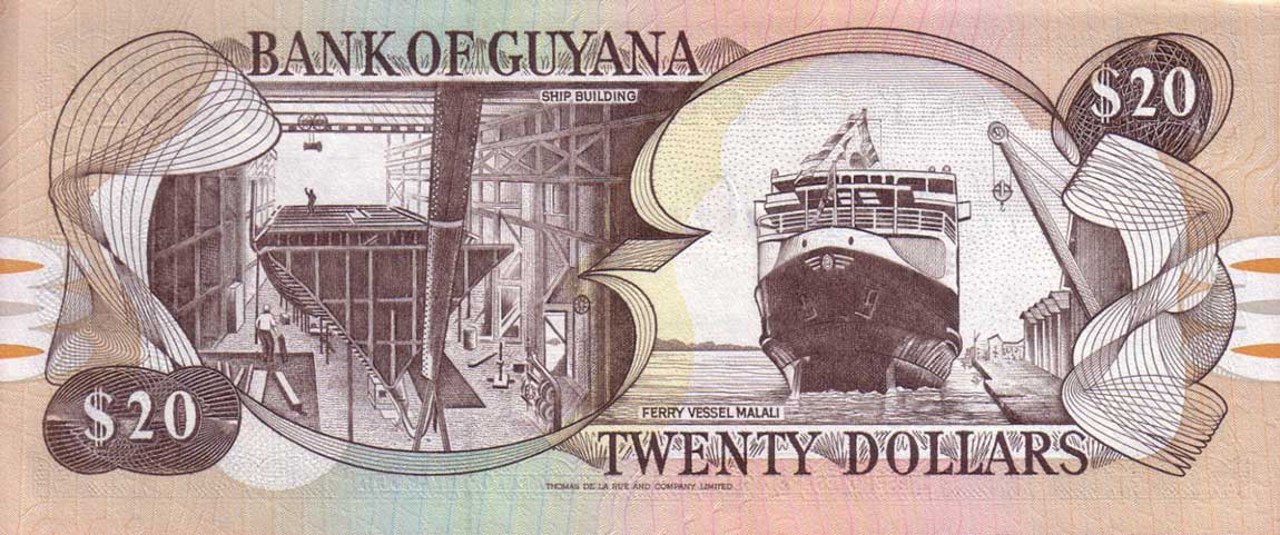 Back of Guyana p30c: 20 Dollars from 1996