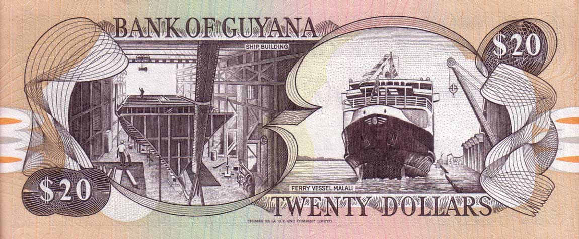 Back of Guyana p30d: 20 Dollars from 1996