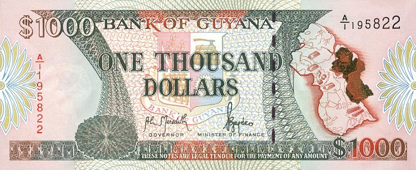 Front of Guyana p33: 1000 Dollars from 1996