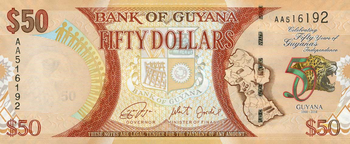 Front of Guyana p41: 50 Dollars from 2016