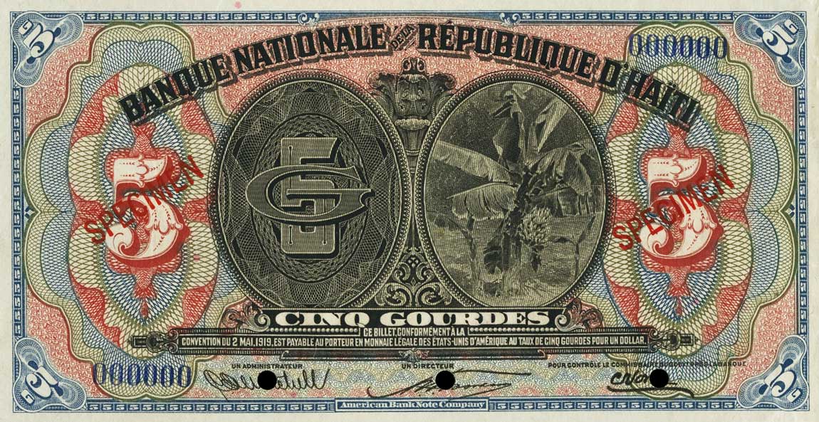 Front of Haiti p152s: 5 Gourdes from 1919