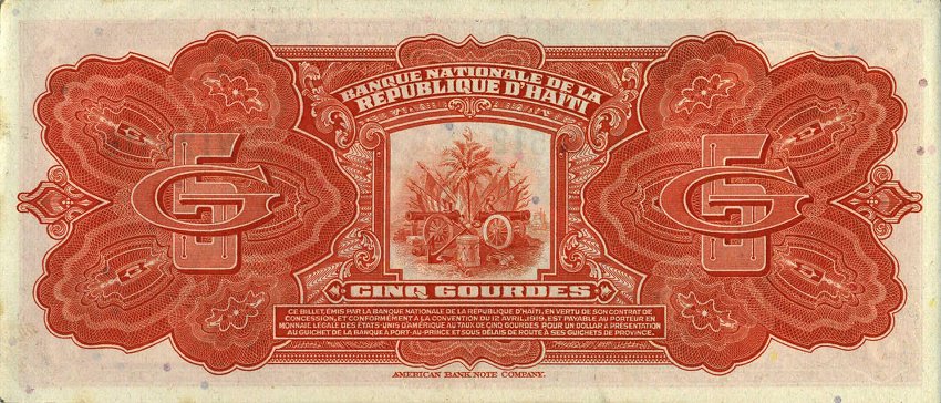 Back of Haiti p187a: 5 Gourdes from 1964