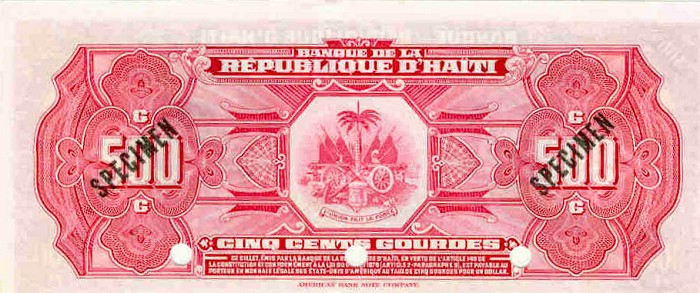 Back of Haiti p238s: 500 Gourdes from 1980