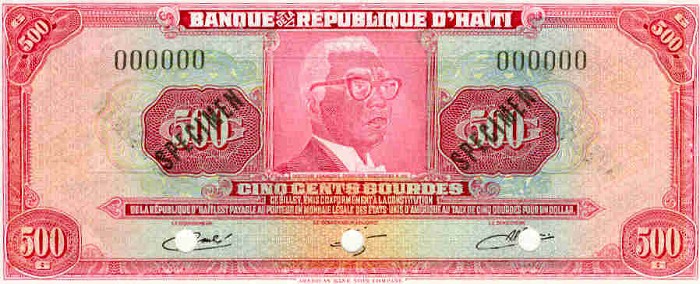 Front of Haiti p238s: 500 Gourdes from 1980