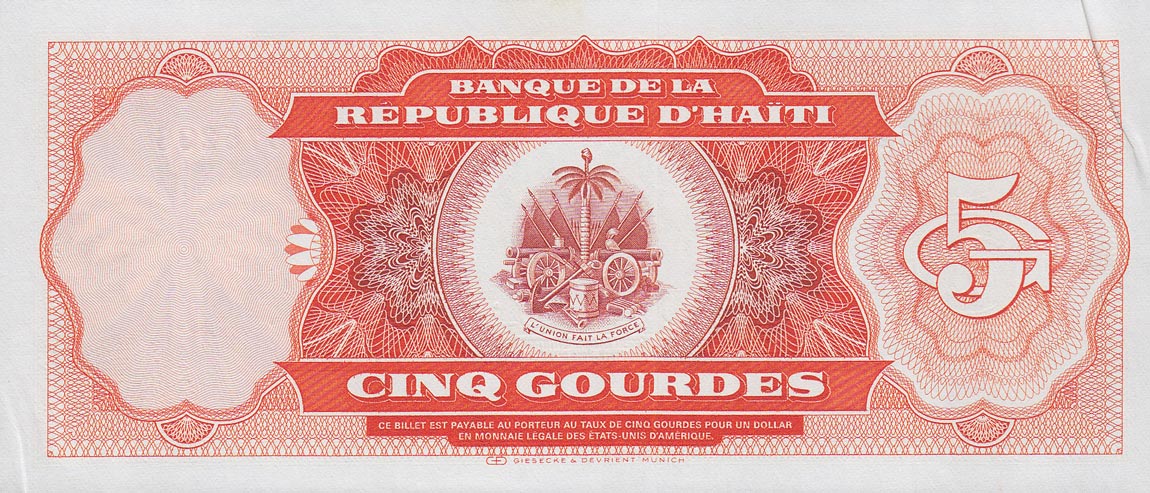 Back of Haiti p246a: 5 Gourdes from 1987
