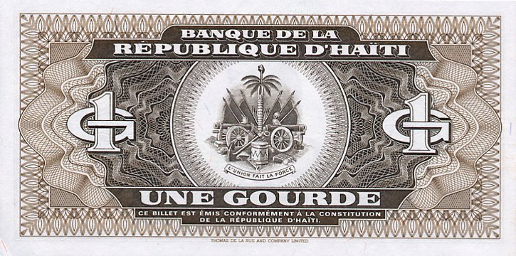 Back of Haiti p259a: 1 Gourde from 1992