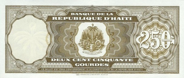 Back of Haiti p263a: 250 Gourdes from 1994
