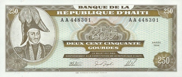 Front of Haiti p263a: 250 Gourdes from 1994