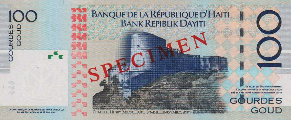 Back of Haiti p275s: 100 Gourdes from 2004