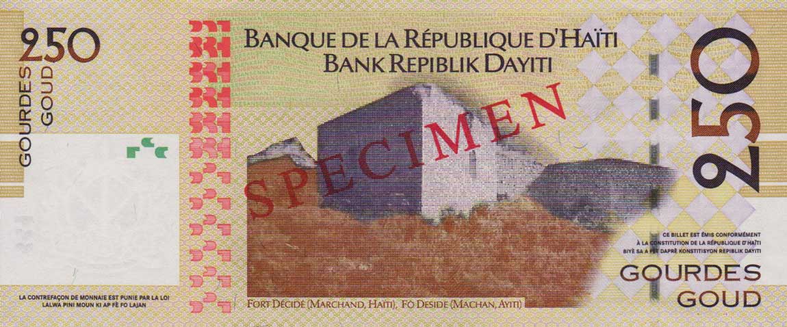 Back of Haiti p276s: 250 Gourdes from 2004