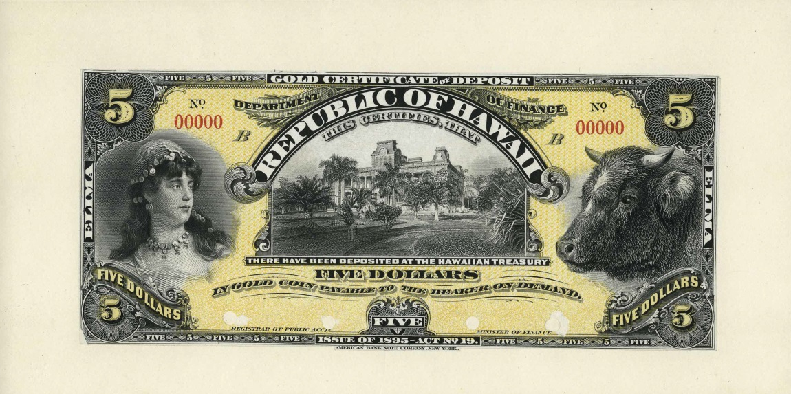 Front of Hawaii p6p: 5 Dollars from 1895