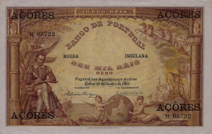 Front of Azores p11: 10 Mil Reis Ouro from 1905