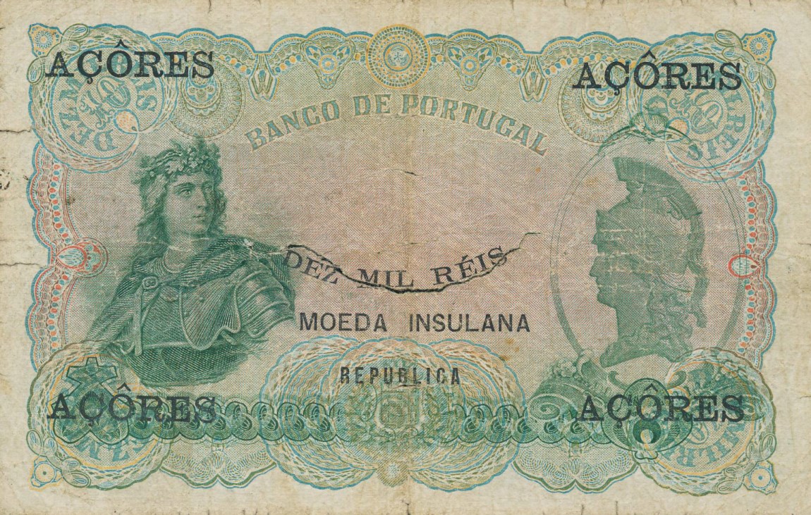 Back of Azores p12: 10 Mil Reis Ouro from 1910