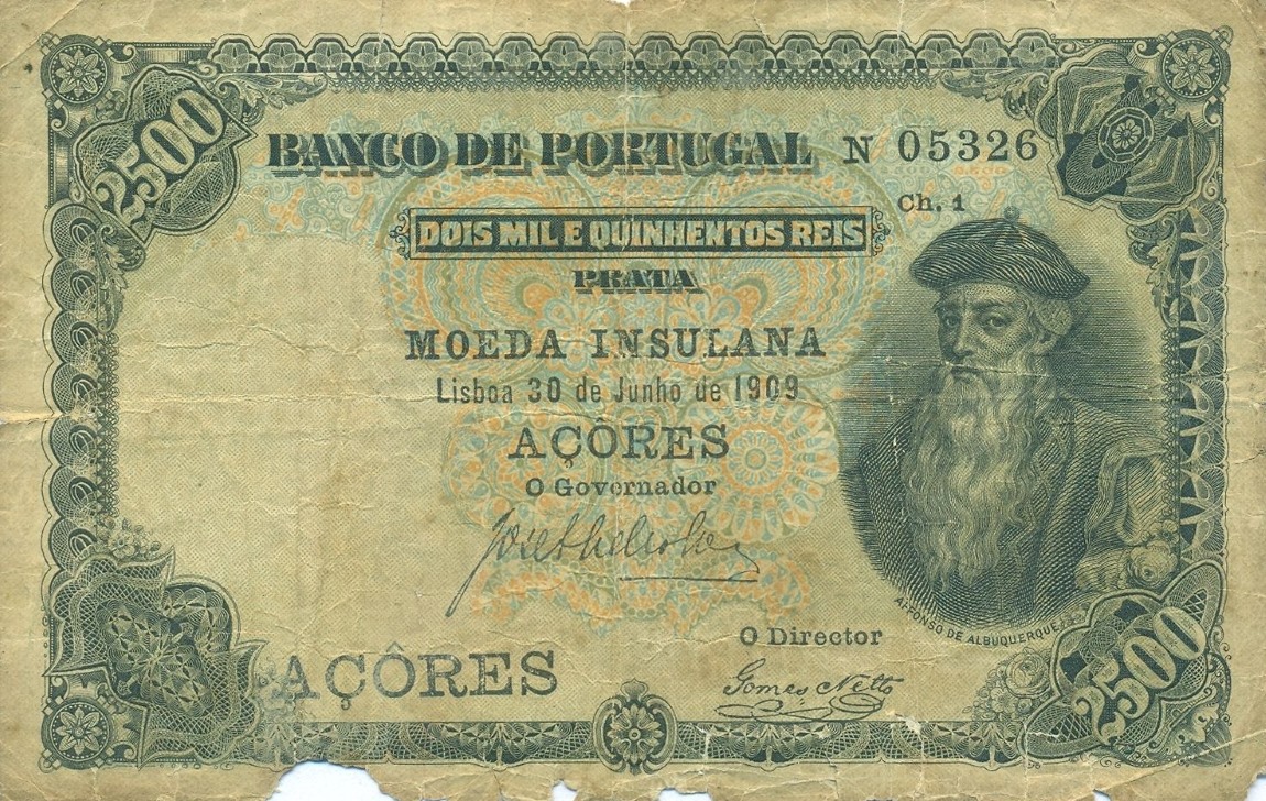 Front of Azores p8a: 2.5 Mil Reis Prata from 1906