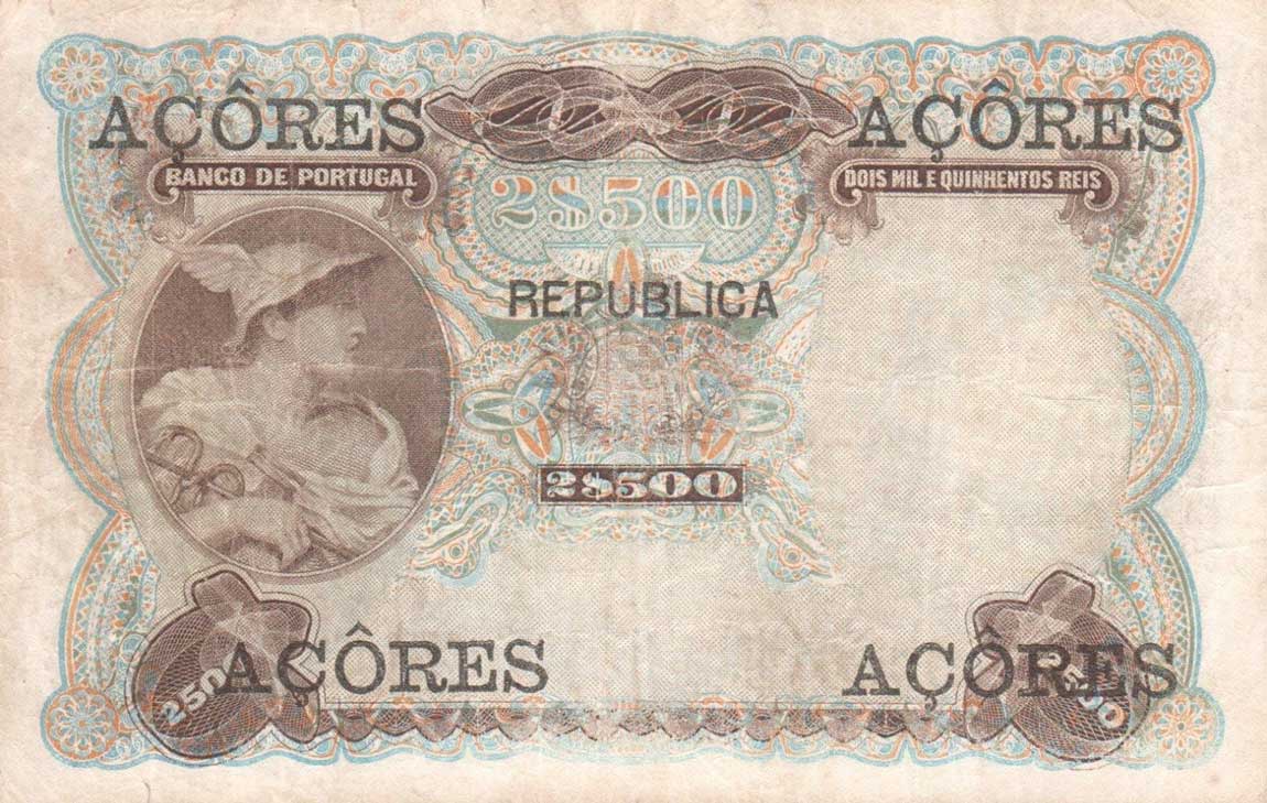 Back of Azores p8b: 2.5 Mil Reis Prata from 1906