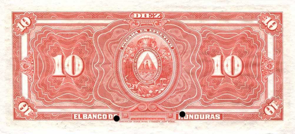 Back of Honduras p25s: 10 Pesos from 1913