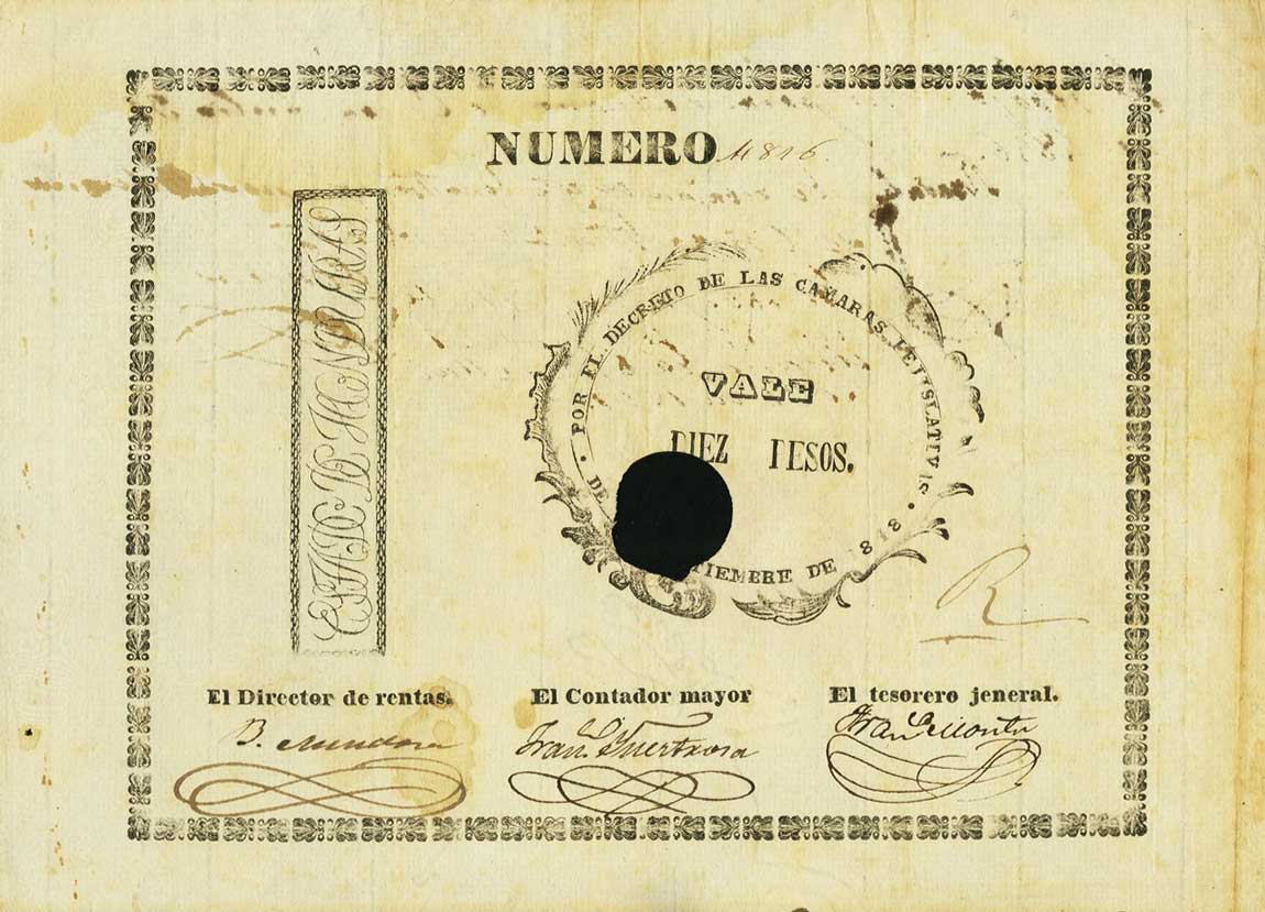 Front of Honduras p3: 10 Pesos from 1848