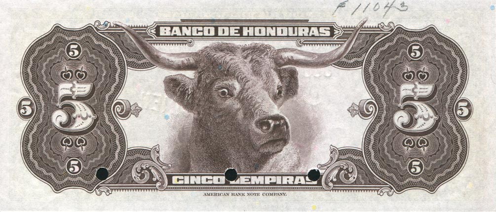 Back of Honduras p42s: 5 Lempiras from 1941