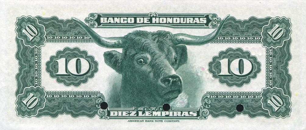 Back of Honduras p43s: 10 Lempiras from 1941