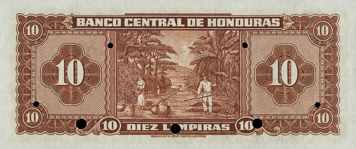 Back of Honduras p47s: 10 Lempiras from 1951