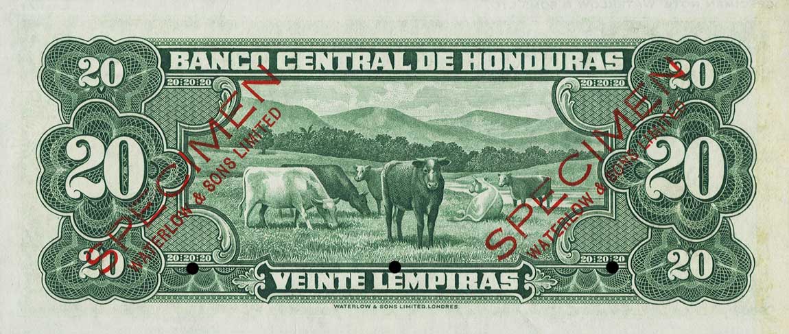 Back of Honduras p48ct: 20 Lempiras from 1951