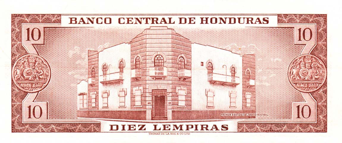 Back of Honduras p52a: 10 Lempiras from 1954
