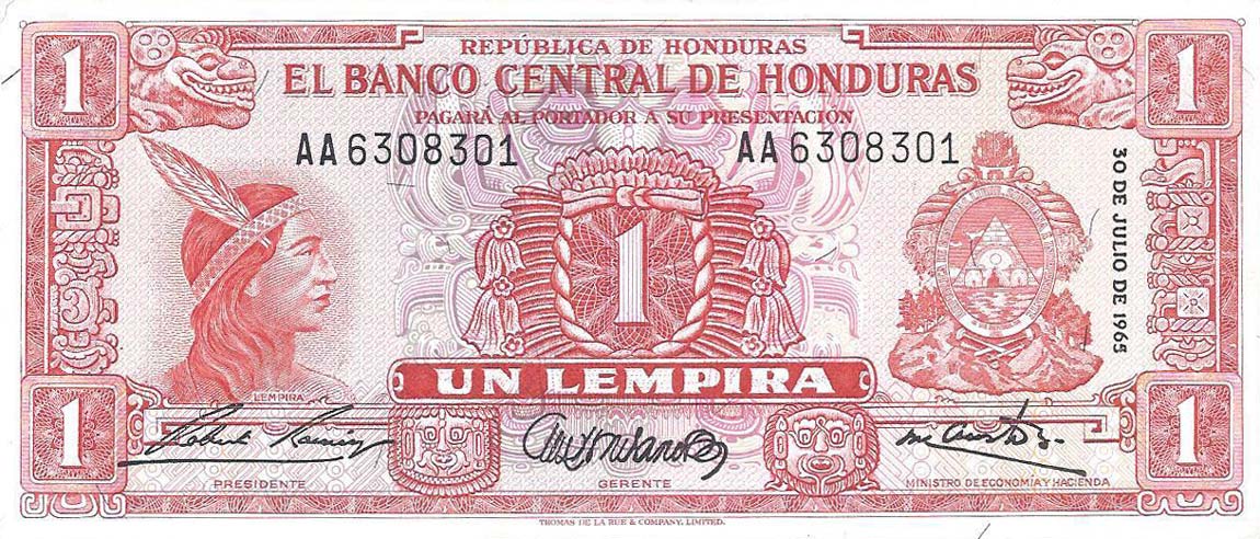 Front of Honduras p54Ab: 1 Lempira from 1965