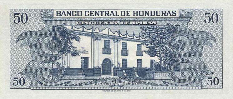 Back of Honduras p54a: 50 Lempiras from 1956