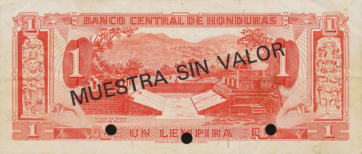 Back of Honduras p55s: 1 Lempira from 1968