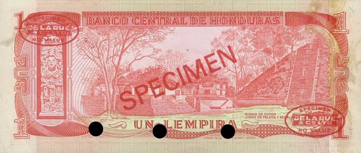 Back of Honduras p58s: 1 Lempira from 1974