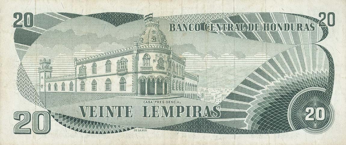 Back of Honduras p60i: 20 Lempiras from 1977
