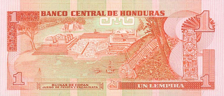 Back of Honduras p68b: 1 Lempira from 1984