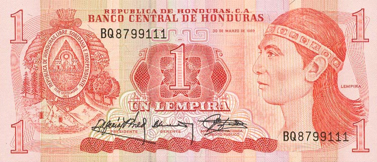 Front of Honduras p68b: 1 Lempira from 1984