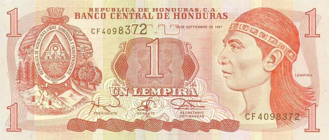 Front of Honduras p79A: 1 Lempira from 1997