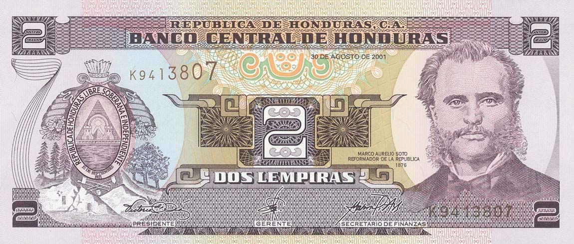 Front of Honduras p80Ac: 2 Lempiras from 2001