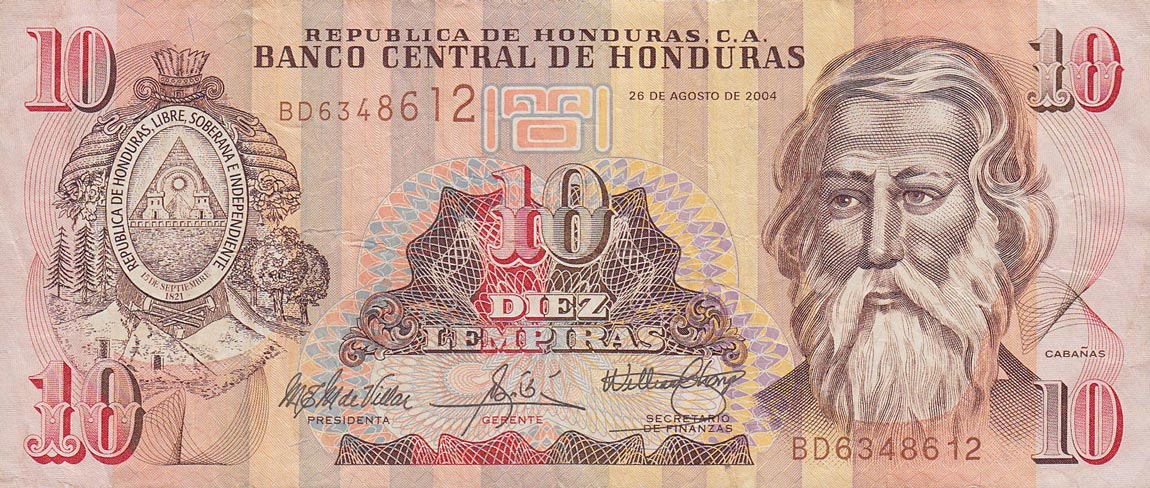 Front of Honduras p86c: 10 Lempiras from 2004