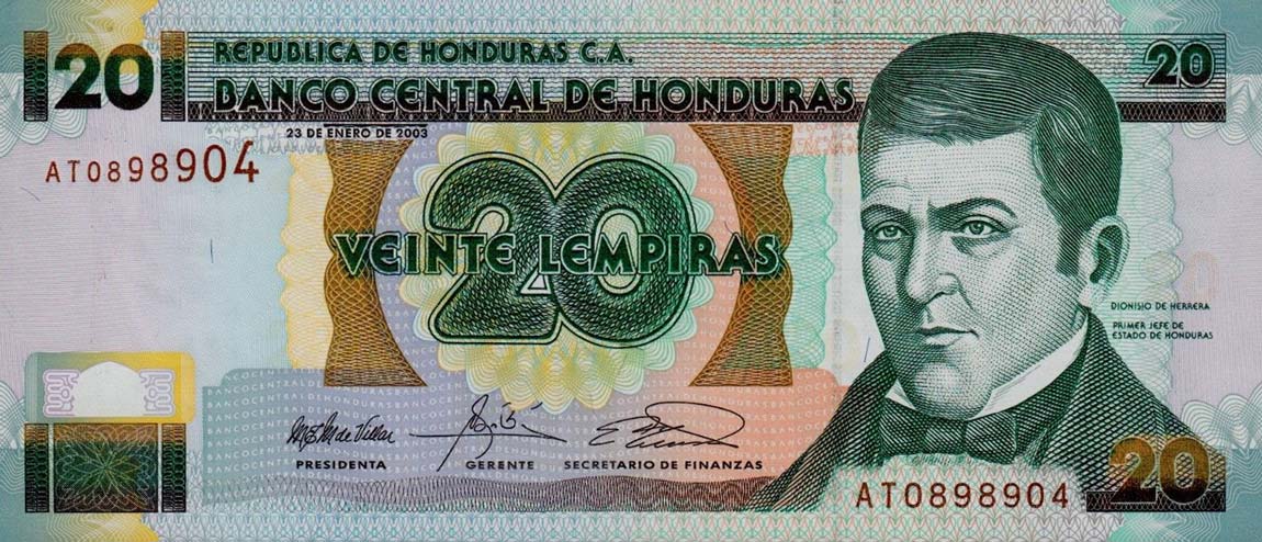 Front of Honduras p87b: 20 Lempiras from 2003