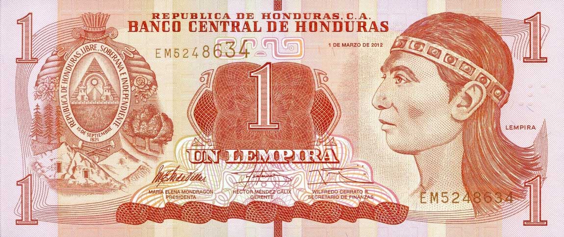 Front of Honduras p96a: 1 Lempira from 2012