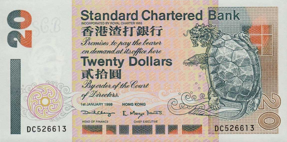 Front of Hong Kong p285c: 20 Dollars from 1998