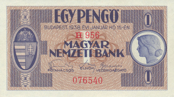 Front of Hungary p102: 1 Pengo from 1938