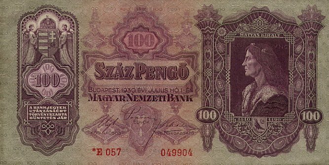 Front of Hungary p112: 100 Pengo from 1930